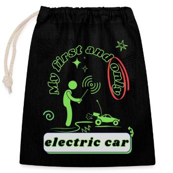 Skeptical about electric cars, EVs - Closable cotton gift bag (25x30cm) - black - Front