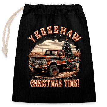 Yeehaw It's Christmas Time – Pick-up-truck - Verschließbarer Geschenkbeutel aus Baumwolle (25x30cm) - Schwarz - Vorne