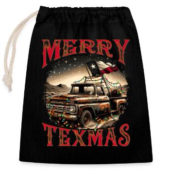 Merry Texmas – Pick-up truck - Closable cotton gift bag (25x30cm) - black - Front
