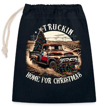 Truckin Home For Christmas - Pick Up Truck - Verschließbarer Geschenkbeutel aus Baumwolle (25x30cm) - Navy - Vorne
