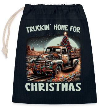 Truckin Home For Christmas - Pick Up Truck - Verschließbarer Geschenkbeutel aus Baumwolle (25x30cm) - Navy - Vorne