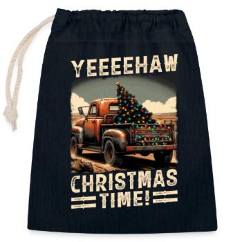 Yeehaw It's Christmas Time – Pick-up-truck - Verschließbarer Geschenkbeutel aus Baumwolle (25x30cm) - Navy - Vorne