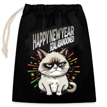 Goal abandoned - Angry Cat Happy New Year Pajamas - Verschließbarer Geschenkbeutel aus Baumwolle (25x30cm) - Schwarz - Vorne