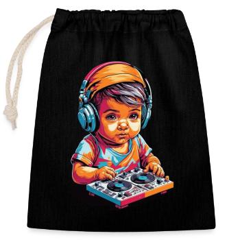 Lustiges DJ als Baby Musik Kind Mischpult Party - Verschließbarer Geschenkbeutel aus Baumwolle (25x30cm) - Schwarz - Vorne
