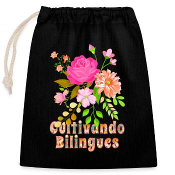 Cultivando Bilingües Spanischlehrer Bekleidung - Verschließbarer Geschenkbeutel aus Baumwolle (25x30cm) - Schwarz - Vorne
