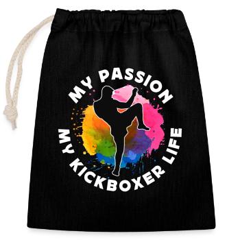 Kickboxer My Passion My Kickboxer Life Thai Boxing - Verschließbarer Geschenkbeutel aus Baumwolle (25x30cm) - Schwarz - Vorne