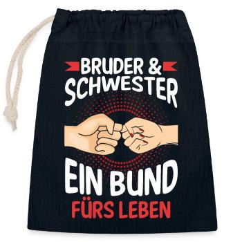 Geschwister Bruder und Schwester - Verschließbarer Geschenkbeutel aus Baumwolle (25x30cm) - Navy - Vorne