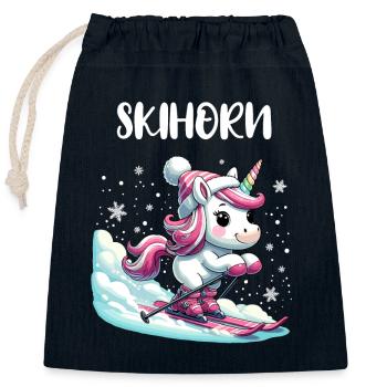 Mignon Licorne Ski Vacances Ski Piste Rose - Sac cadeau en coton avec cordon (25 x 30 cm) - bleu marine - Devant