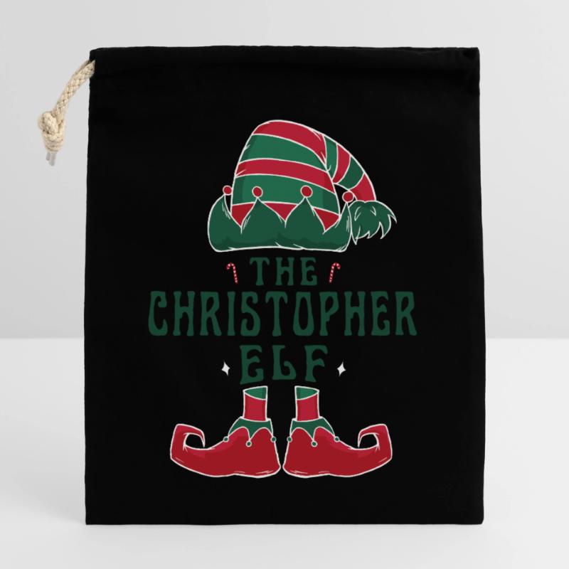 Christopher Elf Personalized Name Christmas Closable cotton gift bag (25x30cm)