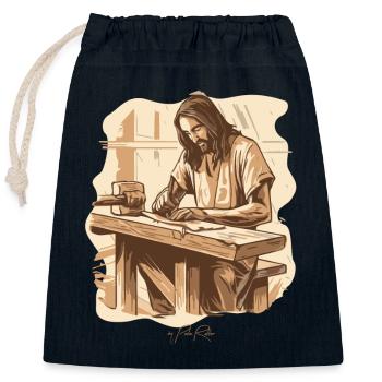 Jesus Josef: Der urprüngliche Zimmermann - Verschließbarer Geschenkbeutel aus Baumwolle (25x30cm) - Navy - Vorne