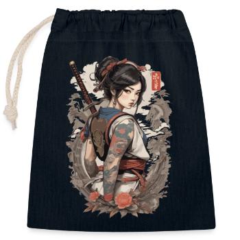 Japanische Samurai-Ninja-Frau - Verschließbarer Geschenkbeutel aus Baumwolle (25x30cm) - Navy - Vorne