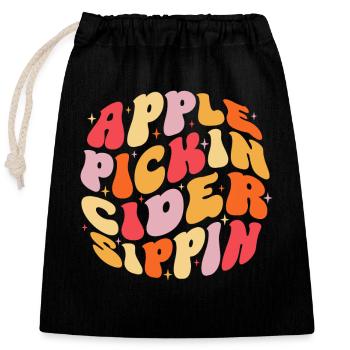 Apfel pickin Apfelwein Sippin Groovy Apfelwein - Verschließbarer Geschenkbeutel aus Baumwolle (25x30cm) - Schwarz - Vorne