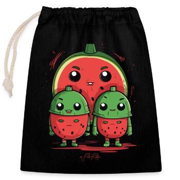 Single parent with 2 children - Closable cotton gift bag (25x30cm) - black - Front