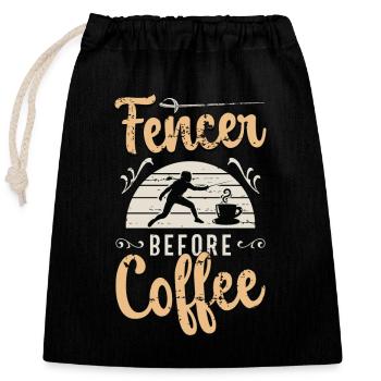 Fencer Before Coffee Sword Fighter Coffee Lover - Verschließbarer Geschenkbeutel aus Baumwolle (25x30cm) - Schwarz - Vorne