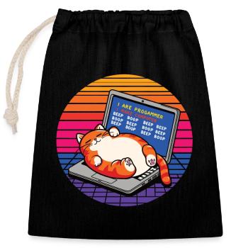 Je suis programmeur, gros chat endormi - Sac cadeau en coton avec cordon (25 x 30 cm) - noir - Devant