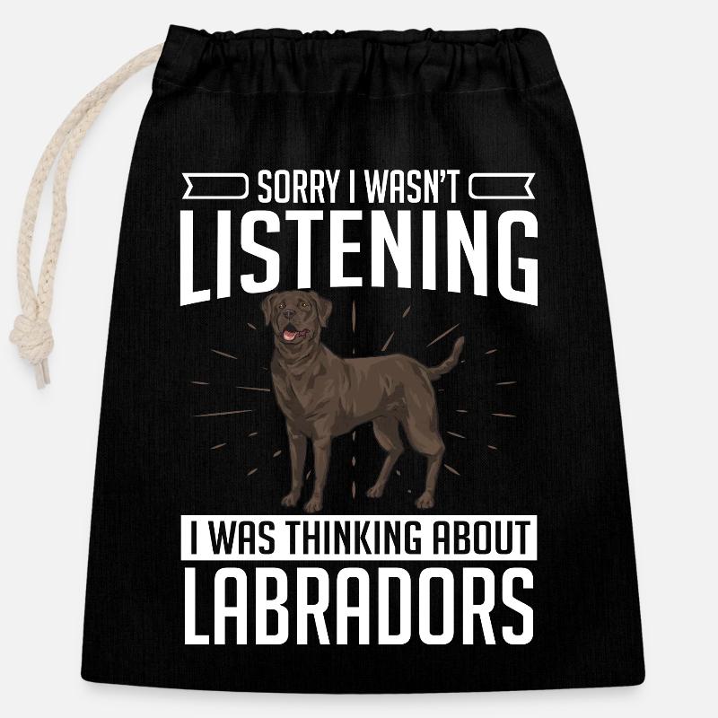 Chocolate Labrador Retriever dog - Closable cotton gift bag (25x30cm) - black