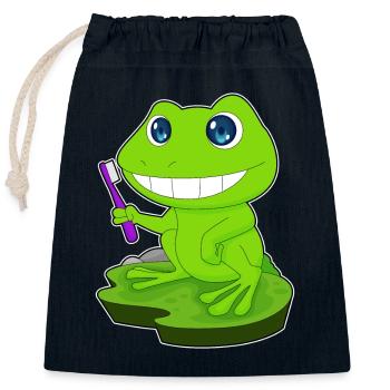 Frog Toothbrush - Closable cotton gift bag (25x30cm) - navy - Front