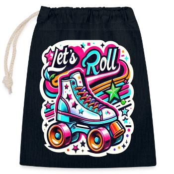 Let´s Roll Rollschuhe Vintage Retro - Verschließbarer Geschenkbeutel aus Baumwolle (25x30cm) - Navy - Vorne