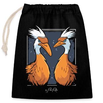 Deux oiseaux étranges - Sac cadeau en coton avec cordon (25 x 30 cm) - noir - Devant
