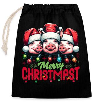 JOYEUX Noël - Repas de Noël rôti - Sac cadeau en coton avec cordon (25 x 30 cm) - noir - Devant
