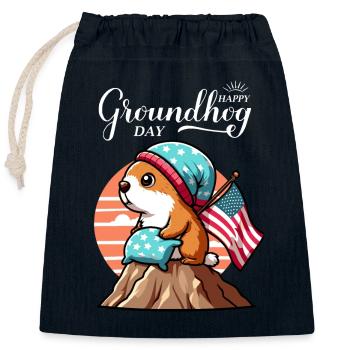 Groundhog Day USA Funny Spring Hat - Closable cotton gift bag (25x30cm) - navy - Front