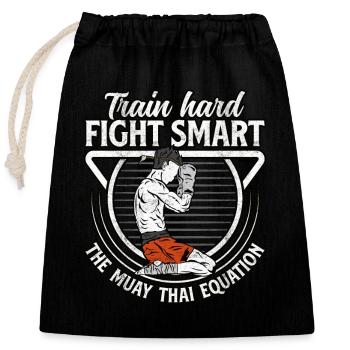 Entraînez-vous durement, combattez intelligemment, le Muay Thai : l’équation - Sac cadeau en coton avec cordon (25 x 30 cm) - noir - Devant