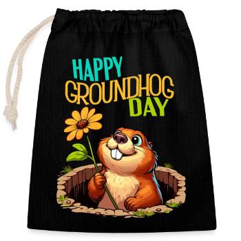 Groundhog Day Wishes Happy Groundhog Day Spring US - Closable cotton gift bag (25x30cm) - black - Front