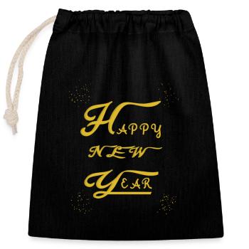 Handschriftlich - Happy New Year - Verschließbarer Geschenkbeutel aus Baumwolle (25x30cm) - Schwarz - Vorne