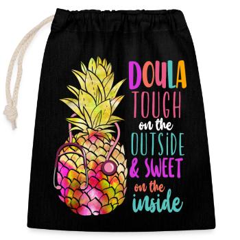 Doula Birth Worker Pineapple Doula - Verschließbarer Geschenkbeutel aus Baumwolle (25x30cm) - Schwarz - Vorne