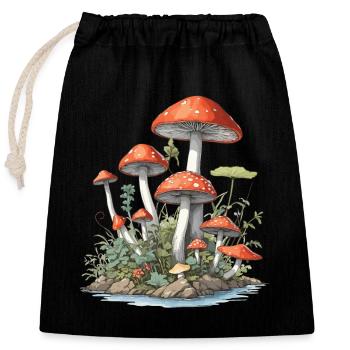Goblincore Mushroom Vintage Nature Design - Closable cotton gift bag (25x30cm) - black - Front