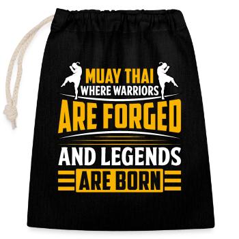 Muay Thai où se forgent les guerriers et les légendes - Sac cadeau en coton avec cordon (25 x 30 cm) - noir - Devant