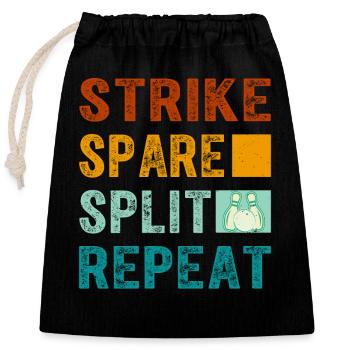 Bowling Oberteil - Strike Spare Split Repeat - Verschließbarer Geschenkbeutel aus Baumwolle (25x30cm) - Schwarz - Vorne