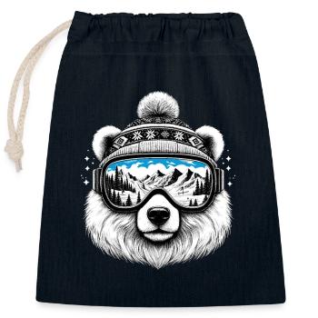 Ours avec des lunettes de ski sur la pente des montagnes enneigées des vacances de ski - Sac cadeau en coton avec cordon (25 x 30 cm) - bleu marine - Devant