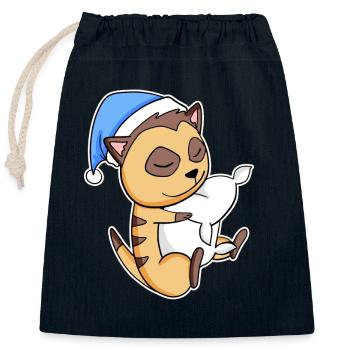 Suricate avec oreiller et bonnet somnolent - Sac cadeau en coton avec cordon (25 x 30 cm) - bleu marine - Devant