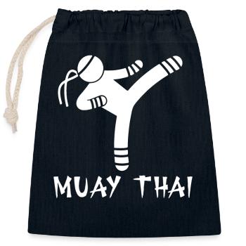 Muay Thaï - Sac cadeau en coton avec cordon (25 x 30 cm) - bleu marine - Devant