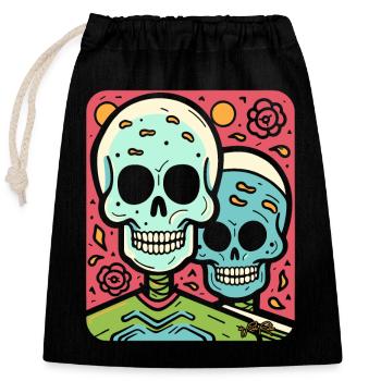 Crânes pop modernes et partenariat contre amour - Sac cadeau en coton avec cordon (25 x 30 cm) - noir - Devant