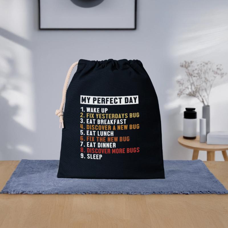 Fix Bugs Perfect Day Developer Coder Programmierer Verschließbarer Geschenkbeutel aus Baumwolle (25x30cm)