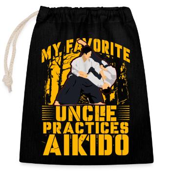 Mein Lieblingsonkel trainiert Aikido - Verschließbarer Geschenkbeutel aus Baumwolle (25x30cm) - Schwarz - Vorne