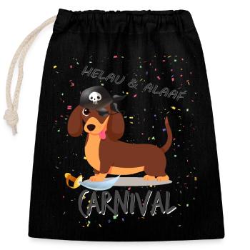 Teckel, Carnaval, Carnaval, Helau, Alaaf, Pirate - Sac cadeau en coton avec cordon (25 x 30 cm) - noir - Devant