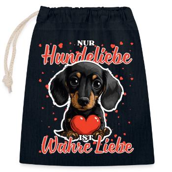 Hundeliebe Wahre Liebe - Lustige Dackel Liebe - Verschließbarer Geschenkbeutel aus Baumwolle (25x30cm) - Navy - Vorne