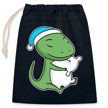 Lézard avec oreiller et bonnet somnolent - Sac cadeau en coton avec cordon (25 x 30 cm) - bleu marine - Devant
