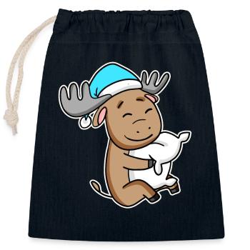 Orignal avec oreiller et bonnet somnolent - Sac cadeau en coton avec cordon (25 x 30 cm) - bleu marine - Devant