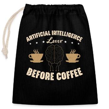 Amoureux de l’intelligence artificielle avant le café des robots - Sac cadeau en coton avec cordon (25 x 30 cm) - noir - Devant
