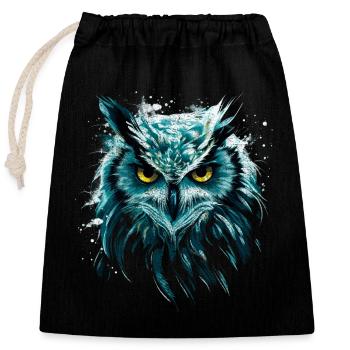 Owl Artwork with Grunge Effect Turquoise Owls Fan - Closable cotton gift bag (25x30cm) - black - Front