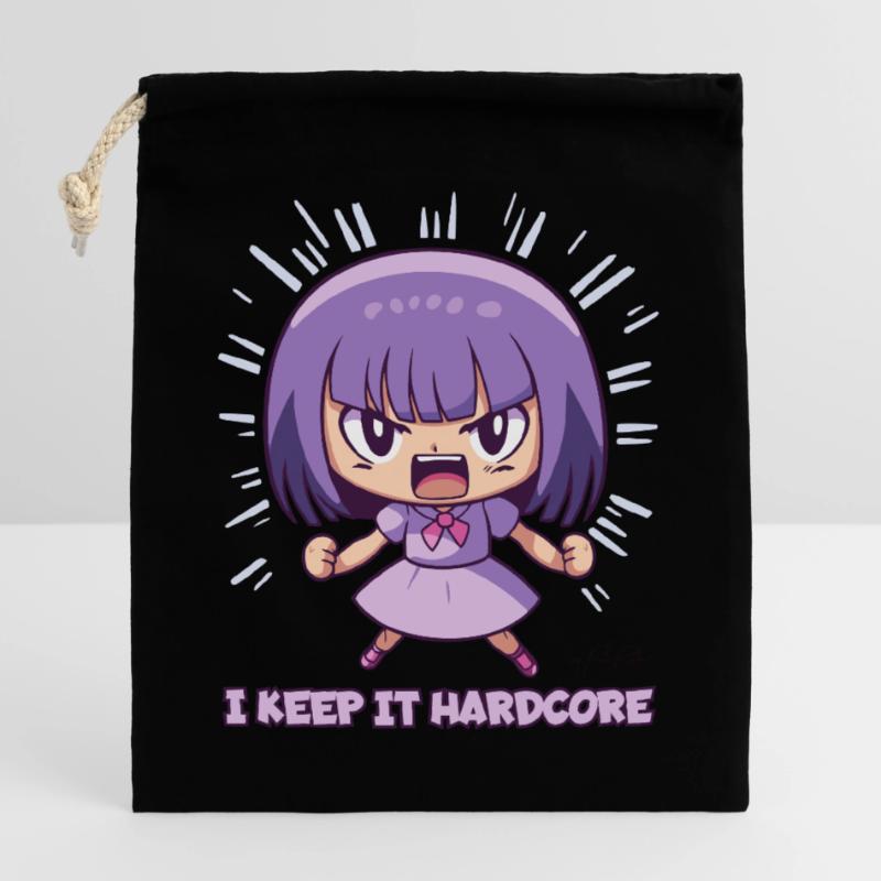 Das "Keep it Hardcore" Anime-Mädchen Verschließbarer Geschenkbeutel aus Baumwolle (25x30cm)