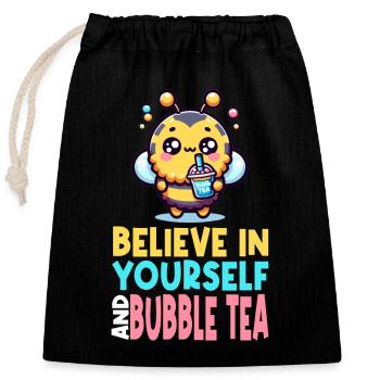 Kawaii Bee Bubble Tea Croyez en vous-même Fun - Sac cadeau en coton avec cordon (25 x 30 cm) - noir - Devant