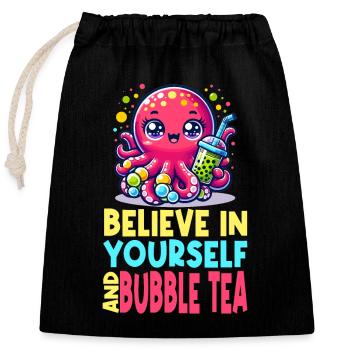Kawaii Octopus Bubble Tea Glauben Sie an sich selbst - Verschließbarer Geschenkbeutel aus Baumwolle (25x30cm) - Schwarz - Vorne