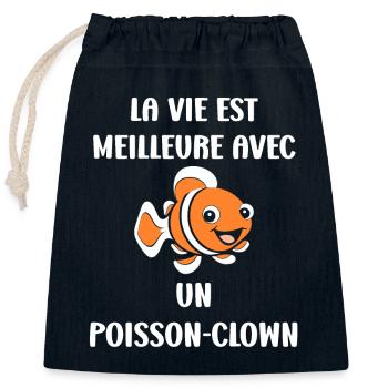 Humour petit poisson clown - Sac cadeau en coton avec cordon (25 x 30 cm) - bleu marine - Devant