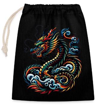 Bunte Drachen-Tierkreiszeichen Chinesische Drachenkunst - Verschließbarer Geschenkbeutel aus Baumwolle (25x30cm) - Schwarz - Vorne