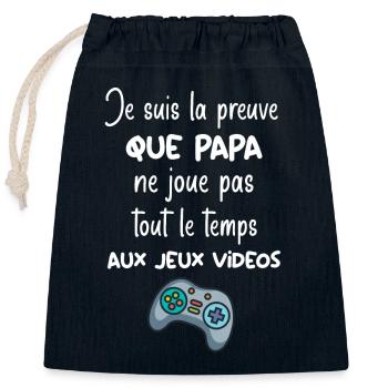 Je suis la preuve que papa ne joue pas tout le tem - Sac cadeau en coton avec cordon (25 x 30 cm) - bleu marine - Devant